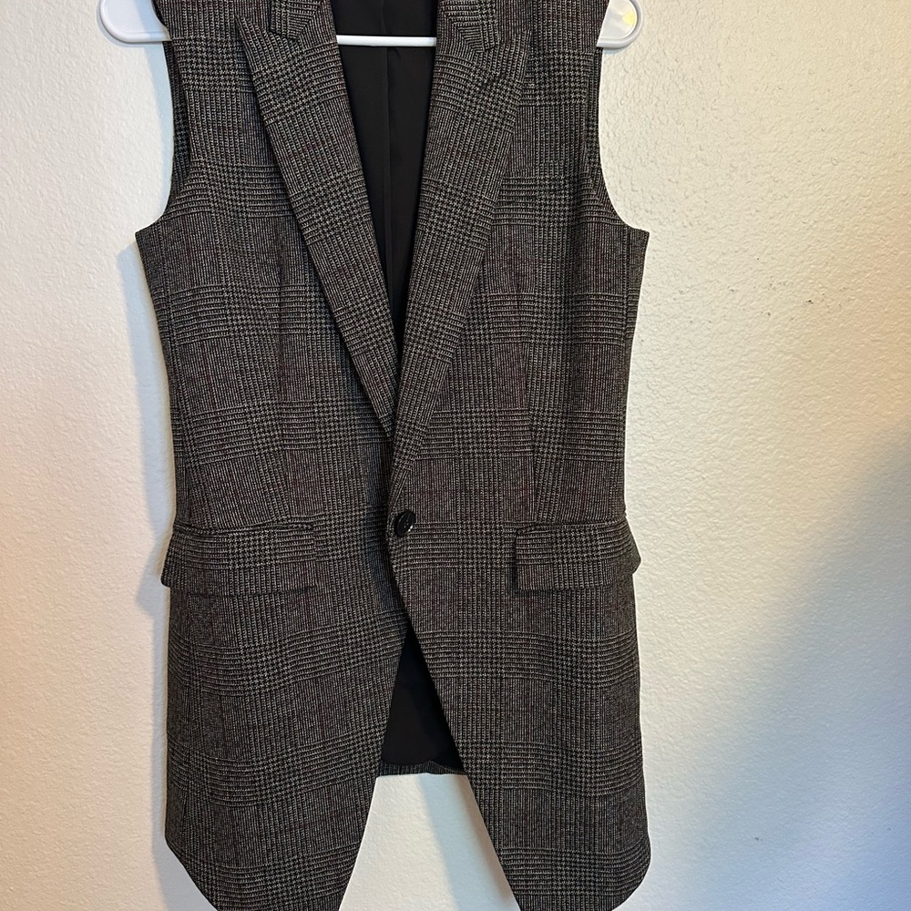 Theory Sleeveless Plaid Vest - Brown and Black